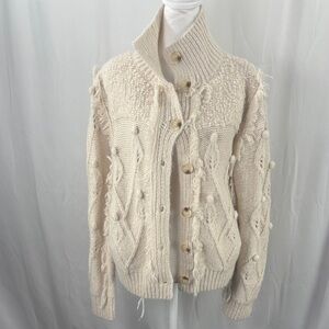 Fate Cream Textured Button-Up Cardigan